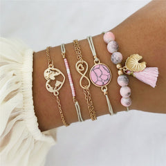 NEWBUY 23 Style Mix Turtle Heart Pearl Wave LOVE Crystal Marble Charm Bracelets for Women Boho Tassel Bracelet Femme Bijoux